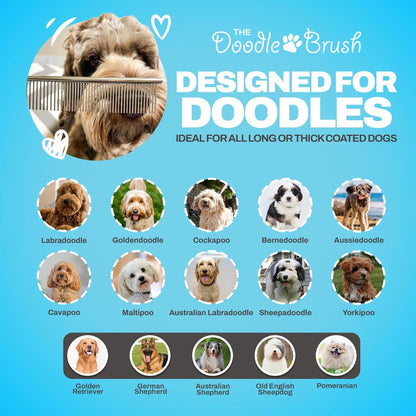 Grooming Kit, Slicker Dog Brush and Finishing Comb Set, Detangler & Dematting Grooming Tools for Dogs, Extra Long Pin Slicker & Metal Comb for Goldendoodle, Cockapoo, Cavapoo, Poodle