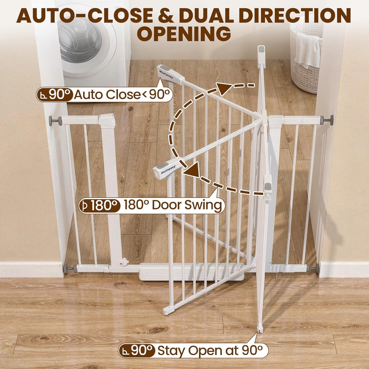 Baby Gate for Stairs, 29.7-40.6" Auto Close Dog Gate Indoor for Doorways, Dual-Lock Design, Adjustable Pet Gate No Drilling with Walk Thru Door for Hallways, Stroller Friendly, Black