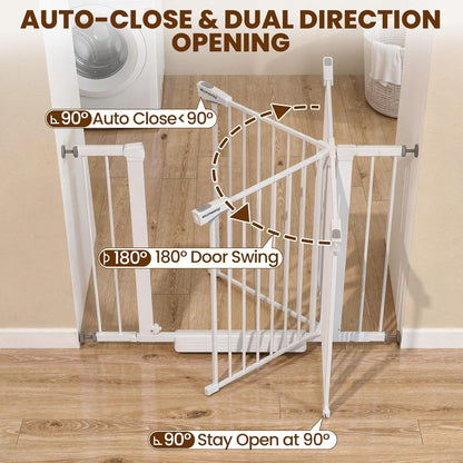 Baby Gate for Stairs, 29.7-40.6" Auto Close Dog Gate Indoor for Doorways, Dual-Lock Design, Adjustable Pet Gate No Drilling with Walk Thru Door for Hallways, Stroller Friendly, Black