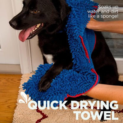 Soggy Doggy Super Shammy Dog Towel – Absorbent Microfiber Chenille Pet Towel for Drying Wet Dogs, Paws, Quick Dry Dog Shammy with Hand Pockets, Machine Washable – Chocolate/Oatmeal Trim, 31” x 14”