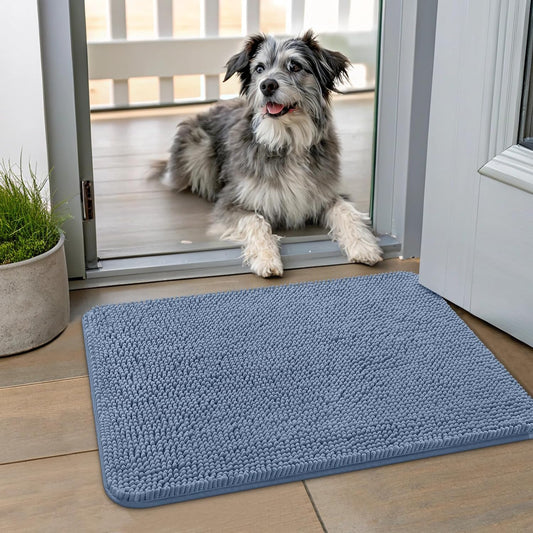 Smiry Dog Door Mat for Muddy Paws 30x20, Absorbs Moisture and Dirt Doormat, Non-Slip Washable Quick Dry Chenille Front Door Mat Indoor Entrance, Entryway Carpet for Inside Floor, Grey - Colors A