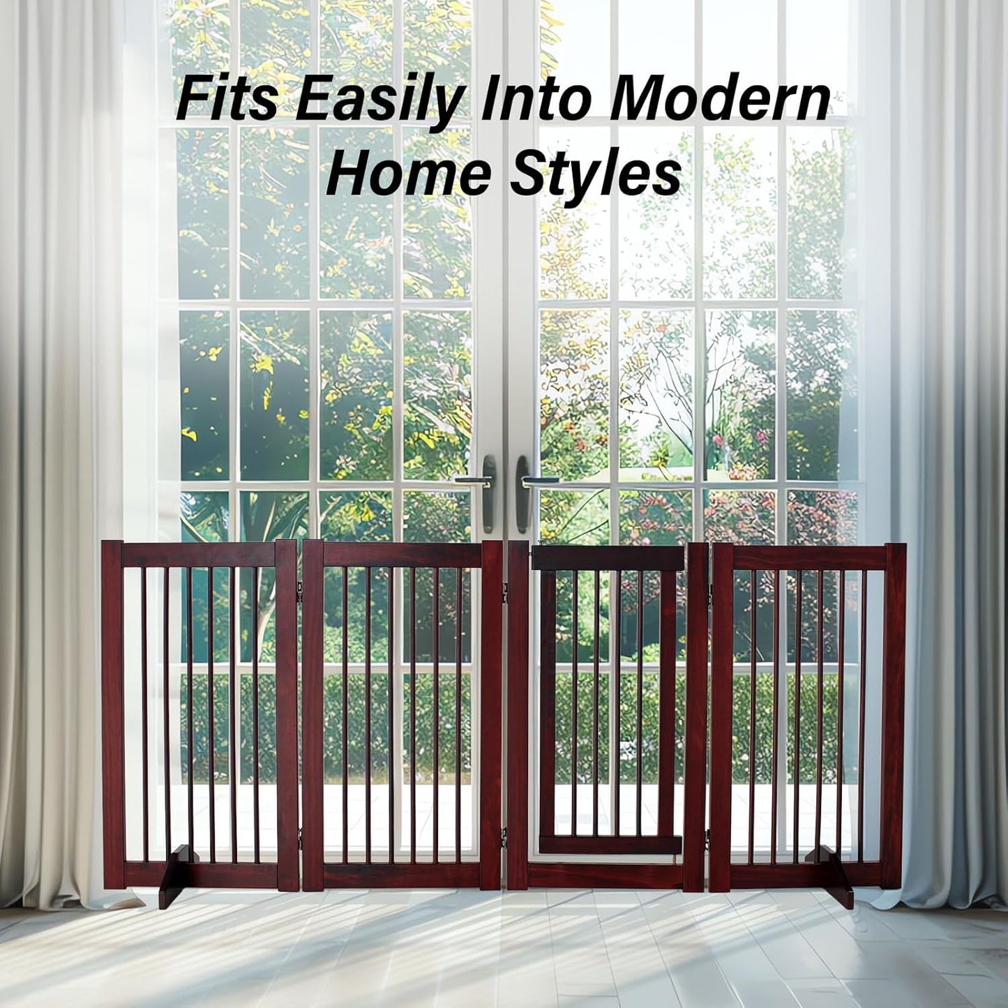 Dog Gate Indoor, Pet Gates for Doorways No Drilling, Freestanding Dog Gates, Foldable Pet Gate, Wooden Gates for Dogs Indoor- 4 Panel - 30" (Espresso, 4 Panel - 30")