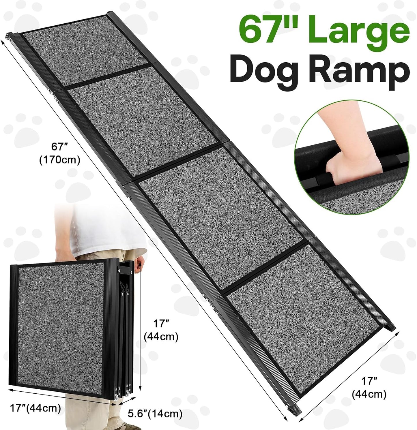 71''x 20'' Dog Ramp for Car, Pet Ramp for Large Dogs Up to 300LBS, Foldable Dog Car Ramp Stairs Steps with Waterproof & Non-Slip Rug Surface for Truck, SUV, Indoor & Outdoor(Wire Loop Fabric)