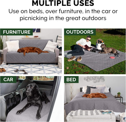 FurHaven Waterproof Blanket & Furniture Protector Cover with Non-Slip Backing, Machine Washable, Jumbo/King, Quilted Twill, Gray