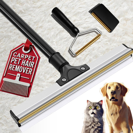 Carpet Rake for Pet Hair Removal Set, Pet Hair Remover Broom, Carpet Hair Removal Tool for Pet Hair on Matted Carpets, and Rugs, Effective Cat Dog Hair Broom Remover Brush for Rug Deep Cleaning