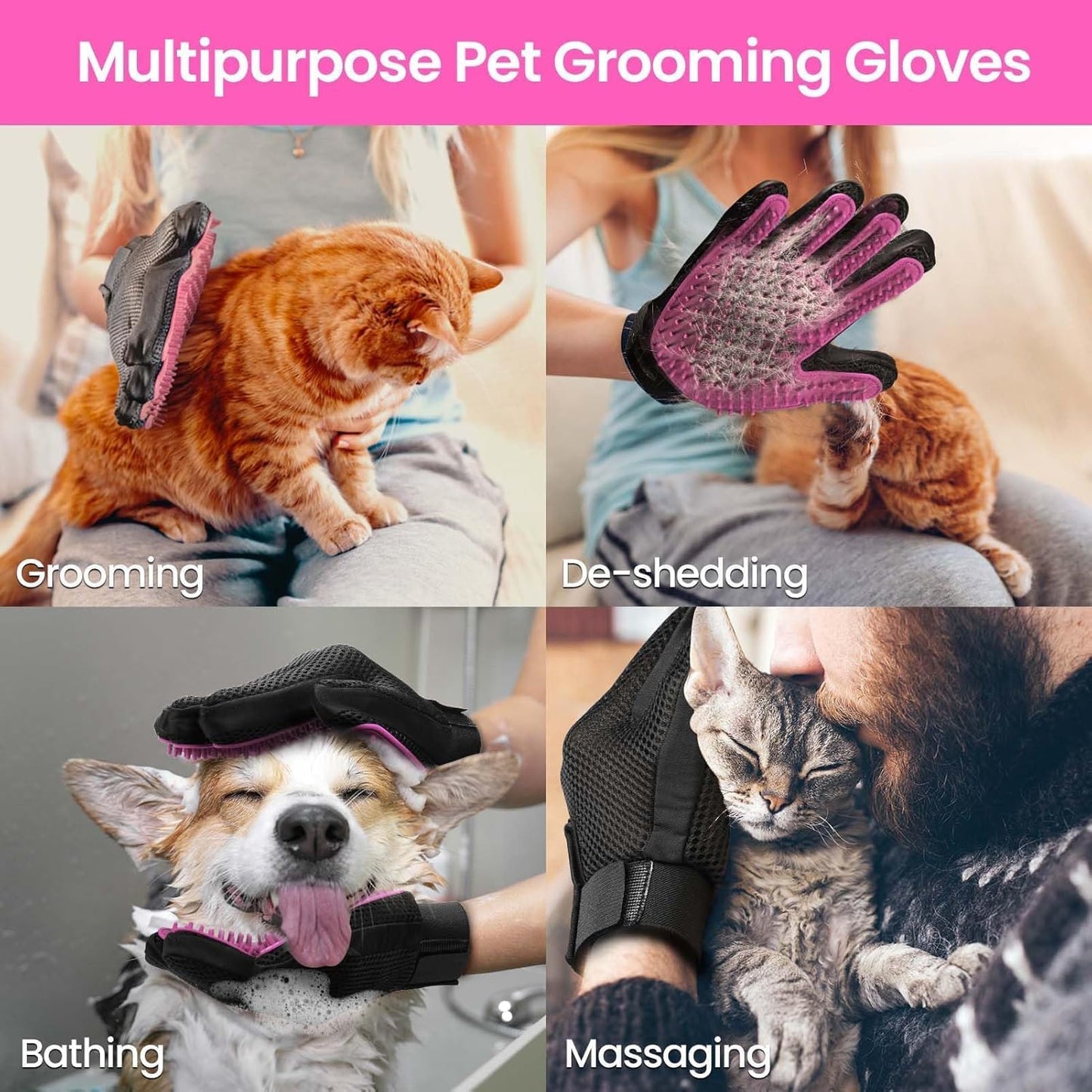 Pet Hair Remover Glove - Gentle Pet Grooming Glove Brush - Deshedding Glove - Massage Mitt with Enhanced Five Finger Design - Perfect for Dogs & Cats with Long & Short Fur - 1 Pack (Right-hand), Green