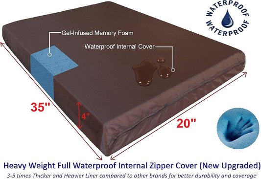 Dogbed4less Large Orthopedic Memory Foam Dog Bed for Medium to Large Dogs with Durable Waterproof Internal Case, Removable Washable Denim Cover + Bonus Pet Bed Cover, 41X27X4 Fit 42X28 Dog Crate, Blue