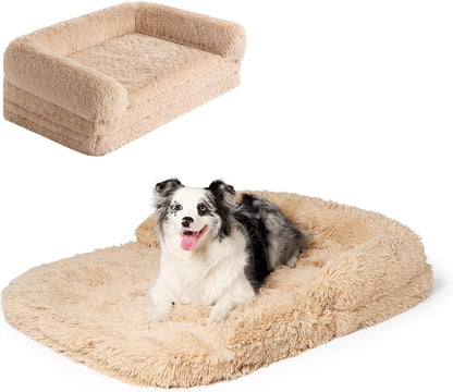 EHEYCIGA Foldable XXL Dog Bed for Large Sized Dog, 54"x38"x7.5" Faux Fur Fluffy Pet Couch Bed, Orthopedic Calming Memory Foam Big Pet Bed, Washable Pet Sofa Bed with Non-Slip Bottom, Dark Grey
