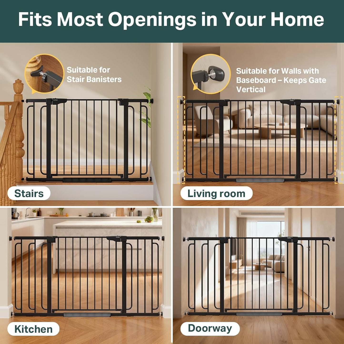 Cumbor 36.6-64" Extra Wide Baby Gate for Stairs, Dog Gates for Doorways, Auto-Close Pet Gate Indoor, Pressure Mounted Walk Through Safety Child Gate for Kids Toddler, Tall Pet Puppy Fence Gate, Brown