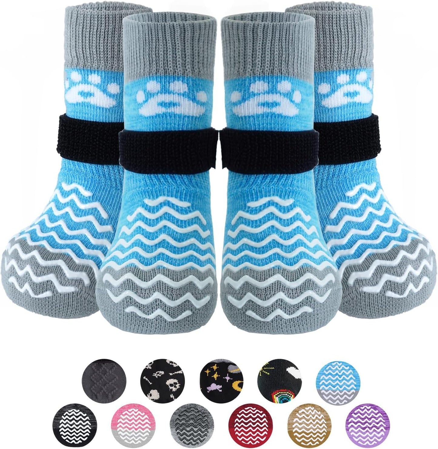 PUPTECK Anti Slip Dog Socks with Double Grippers for Hardwood Floors, Shoes for Hot/Cold Pavement, Boots & Paws Protectors to Prevent Licking, Traction Booties for Senior Small Large Dogs