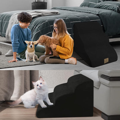 Mestuel 2-Tiers Extended Dog Stairs Steps for Couch Sofa, Dog Stairs for Small Dogs, Pet Stairs Ramp Ladder Friendly to Small Old Joint Injury Dogs Cats,Non-Slip & Washable,Blue