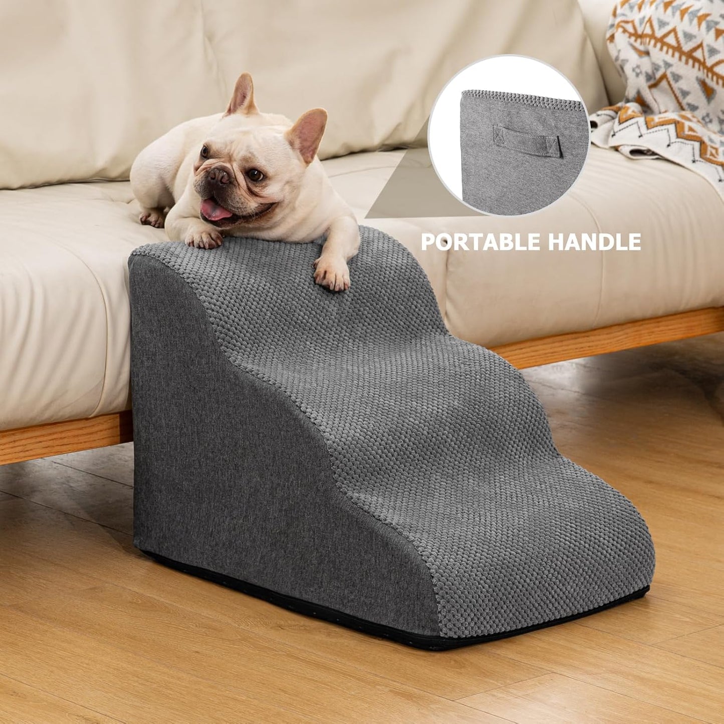 Aodisman Dog Ramp and Stairs for Small Dogs & Cats,3-Step Pet Stairs for Couch Sofa and Chair,Indoor Anti-Slip Dog Stairs for Old Cats and Puppy,Beige