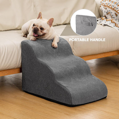 Aodisman Dog Ramp and Stairs for Small Dogs & Cats,3-Step Pet Stairs for Couch Sofa and Chair,Indoor Anti-Slip Dog Stairs for Old Cats and Puppy,Beige