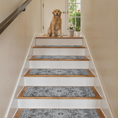 OJIA Non-Slip Carpet Stair Treads for Wooden Steps Set of 15, 30''X8'' Indoor Runner Resistant Rugs Rubber Safety Mats for Dogs, Kids & Elders, Stairway Grip