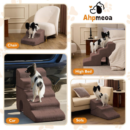 Dog Stairs for Bed 23’’ H, 5-Step Dog Steps for High Bed, Foldable Pet Stairs for Small Dogs and Cats to Get on Beds, Couch, Non-Slip Balanced Pet Steps and Ramp with Waterproof Cover, Grey