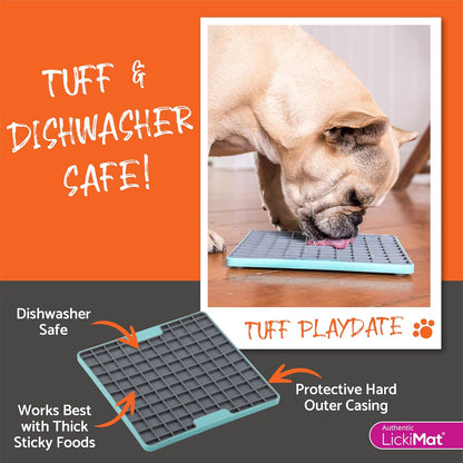 LickiMat Tuff, Heavy-Duty Soother, Dog Slow Feeder Lick Mat, Boredom Anxiety Reducer; Perfect for Food, Treats, Yogurt, or Peanut Butter, Fun Alternative to a Slow Feed Dog Bowl, Green