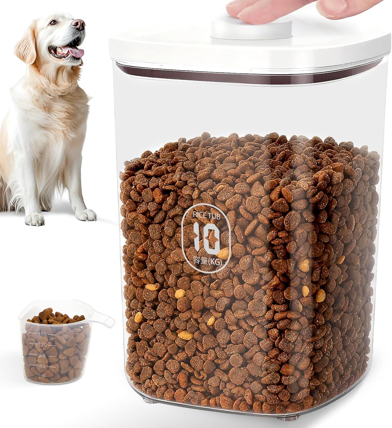 6 lbs Airtight Dog Cat Food Storage Container and Dog Treat Containers BPA-Free, PET Clear Stackable Pet Storage Bin, 1-Cup Scoop, 1-Sponge cleaning brush, Pop Top, With handle, Easy Mobility-Medium