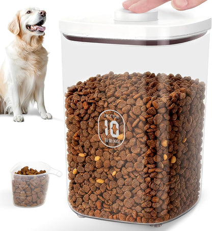 6 lbs Airtight Dog Cat Food Storage Container and Dog Treat Containers BPA-Free, PET Clear Stackable Pet Storage Bin, 1-Cup Scoop, 1-Sponge cleaning brush, Pop Top, With handle, Easy Mobility-Medium