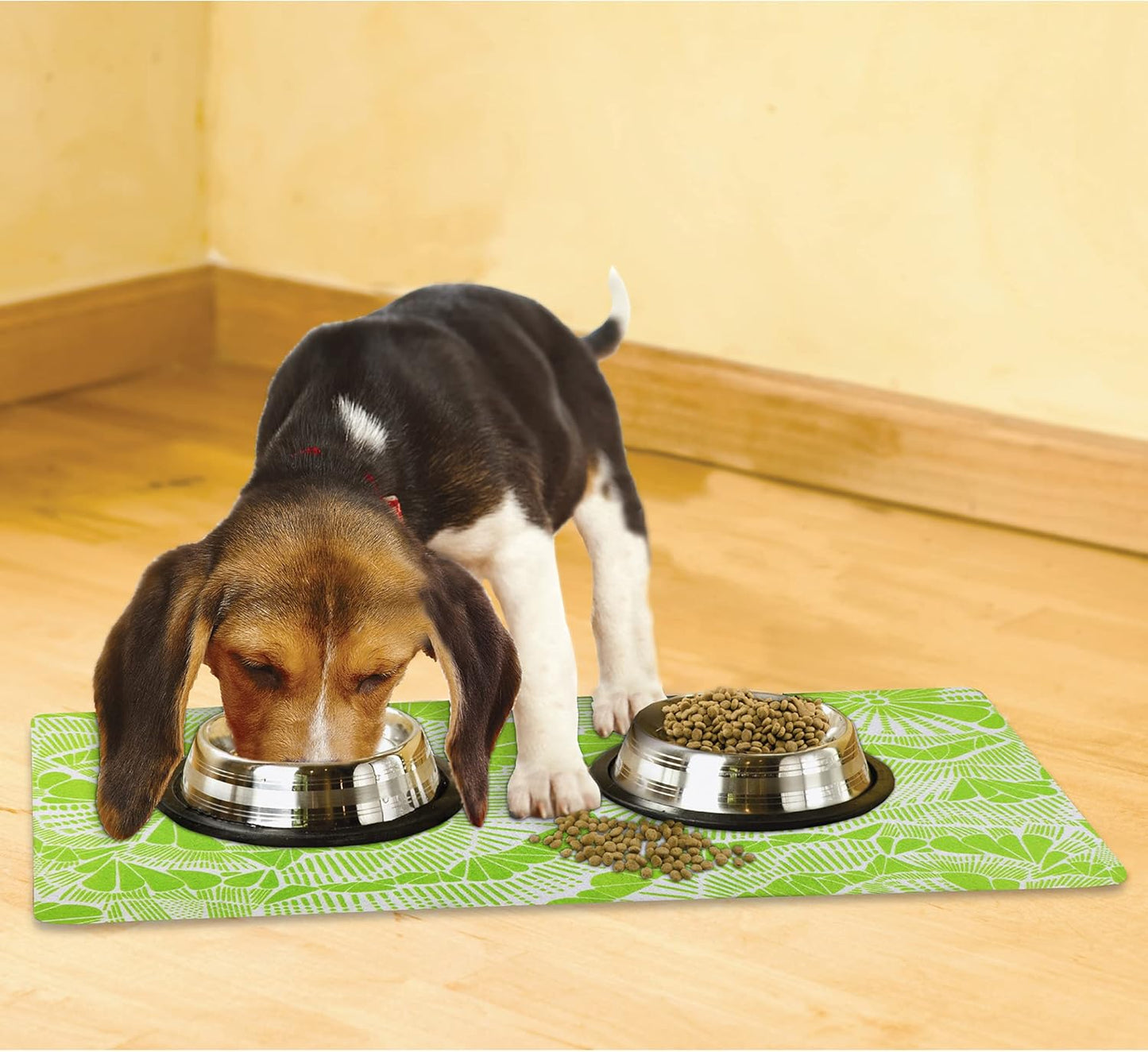Drymate Pet Bowl Placemat, Dog & Cat Food Feeding Mat - Absorbent Fabric, Waterproof Backing, Slip-Resistant - Machine Washable/Durable (USA Made) (12” x 20”) (Indigo)