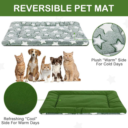 VitalCozy 4 Pcs Dog Crate Pads, Ultra Soft Warm Washable Anti-Slip Kennel Bed Mat for Pets, Reversible, Replaceable, Cage Liner for Small Medium Large Dogs and Cats (18 x 24 x 1.6 Inch,Star,Gray)