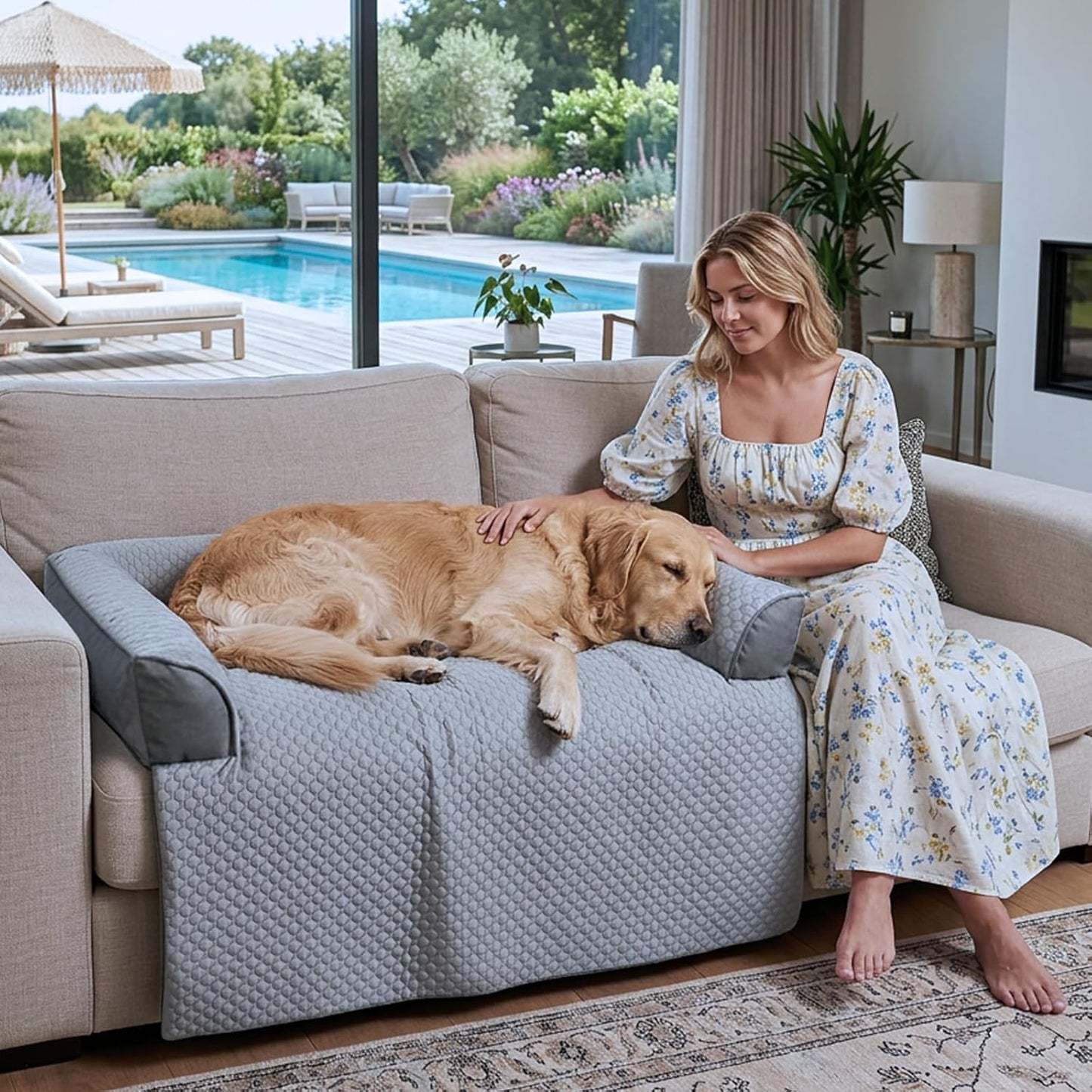 Calming Dog Bed Fluffy Plush Dog Mat for Furniture Protector with Removable Washable Cover for Large Medium Small Dogs and Cats (Large, Light Grey)