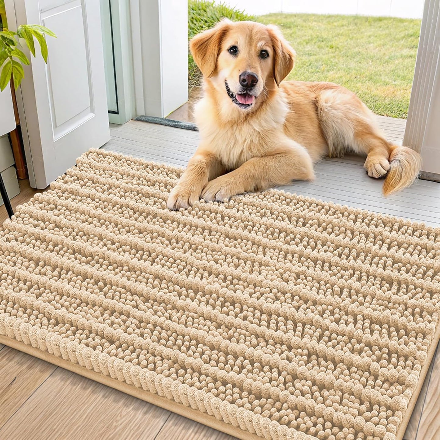 Smiry Dog Door Mat for Muddy Paws 30x20, Extra Soft Absorbent Chenille Doormat, Trap Moisture and Dirt, Non-Slip Machine Washable Front Door Mat for Indoor Entrance Inside Floor, Grey