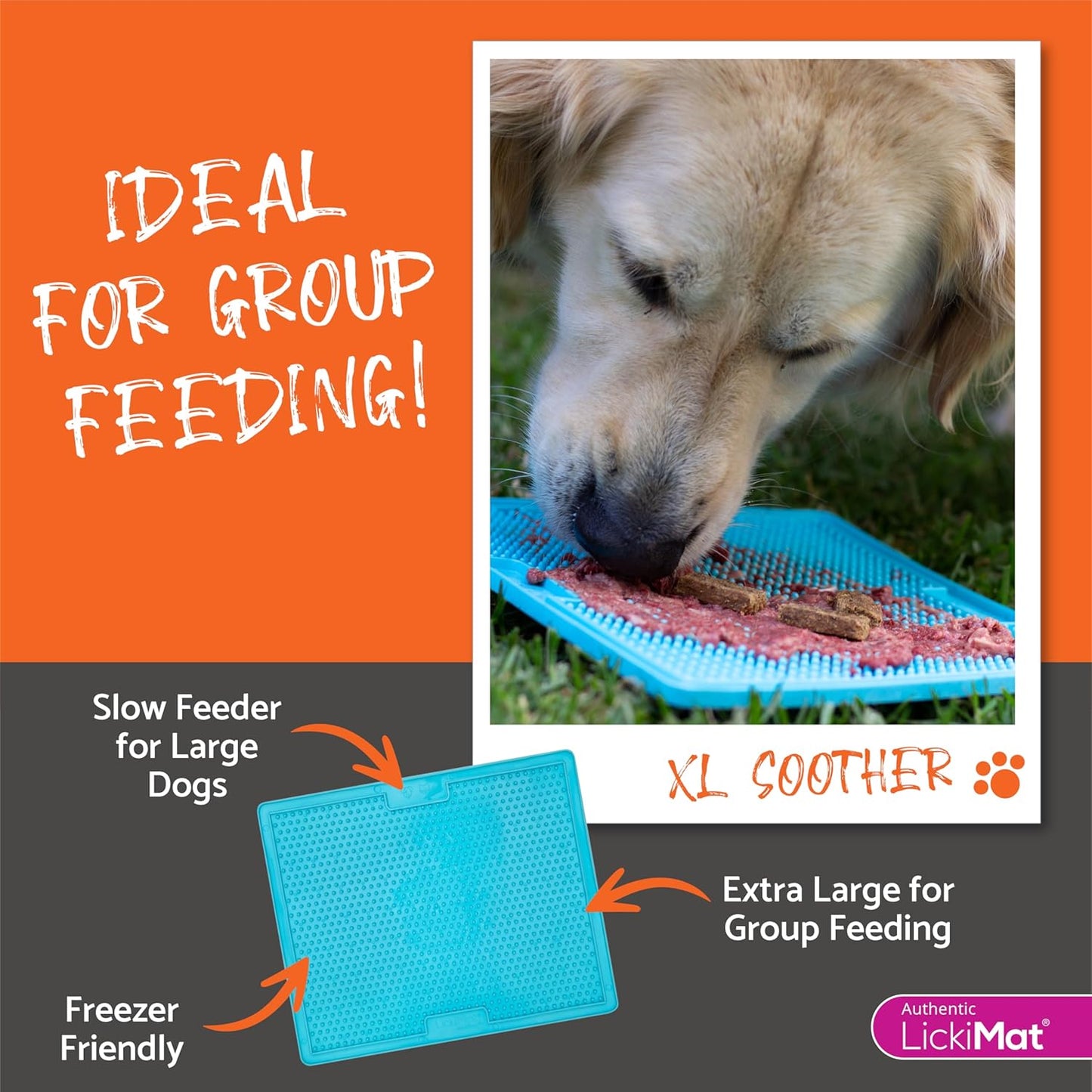 LickiMat X Large Breed Buddy Dog Lick Mat, Dog Calmer, Slow Feeder, Anxiety Reliever Alternative to Puzzle Toys, Slow Feeding Bowls. Use Peanut Butter, Wet, Raw, Mixed Food, Healthy Treats - Orange