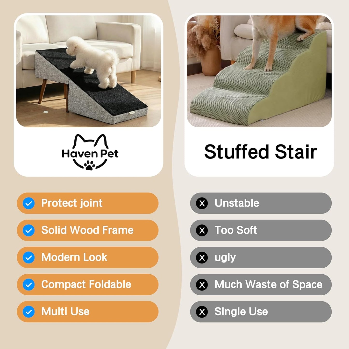 Dog Stairs for High Bed, 2-in-1 Ottoman Dog Stairs, 21 Inch Working Height, 6 Steps and Non-Slip Design for Large Dogs, Wooden Pet Furniture