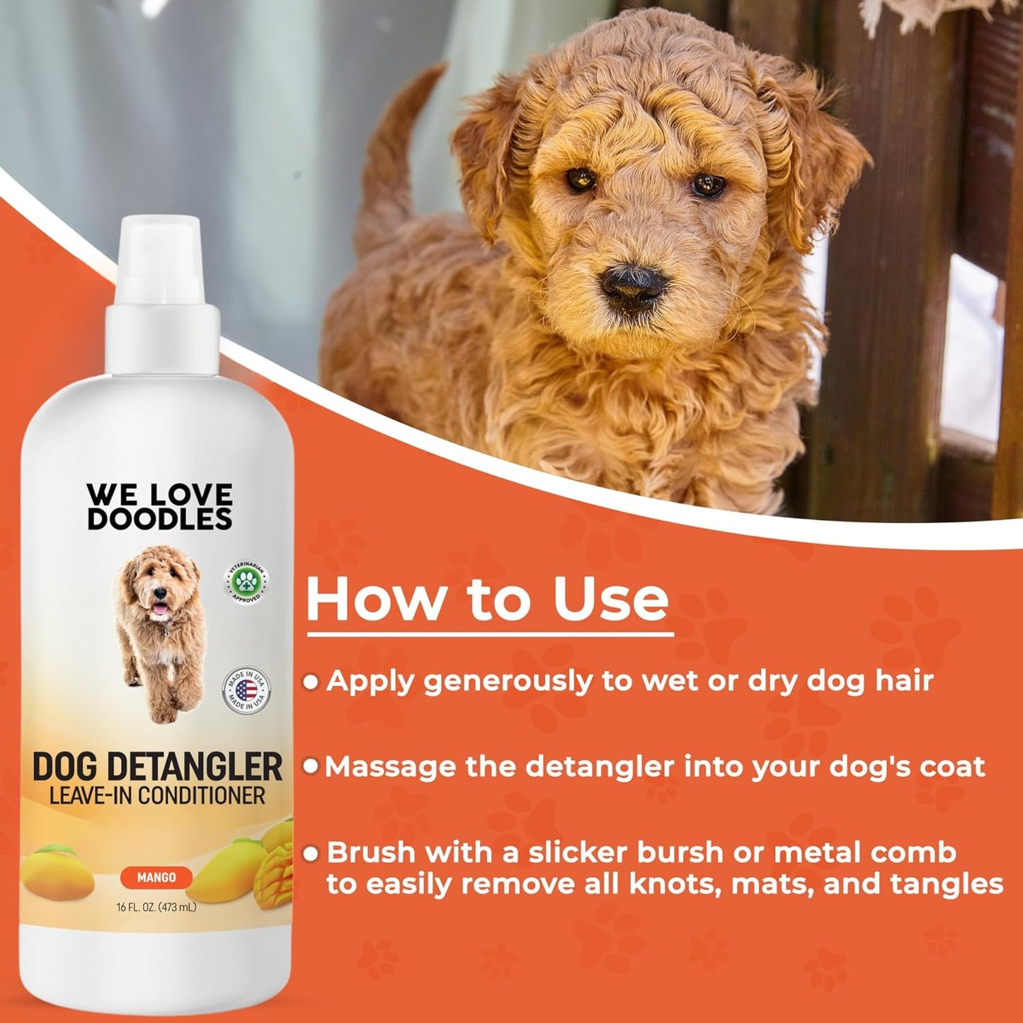 We Love Doodles Dog Detangler Spray - Leave-in Conditioner for Dogs - Dog Detangling Spray - Dematting Spray for Dogs - Tangle Remover - Made in The USA, Large 16 fl oz (Ocean Breeze)