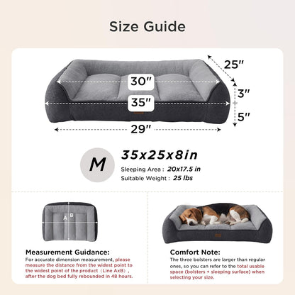 Bedsure SupportMax™ XL Pro Orthopedic Dog Beds Large Sized Dog - Extra Thick Supportive Dogs Couch with Waterproof Washable Cover, Extra Large Comfort Pet Sofa with Sherpa & Nonskid Bottom, Grey, 45"