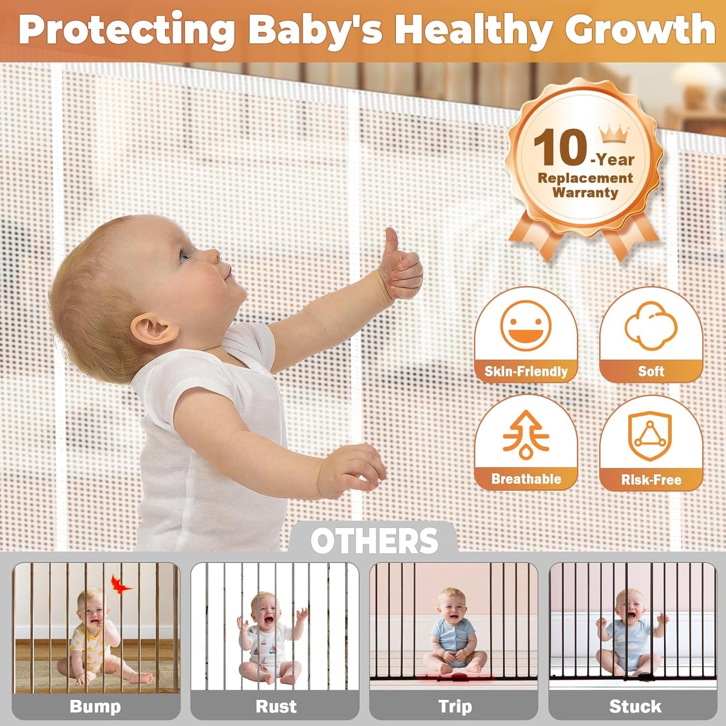 275" Retractable Baby Gates Dog Gate Extra Wide, 52" Tall Child Pet Safety Gate with Reinforced Strips for Stairs, Long Mesh Garage Gates Fence for Outdoor Indoor Large Openings Driveway Decks Patio