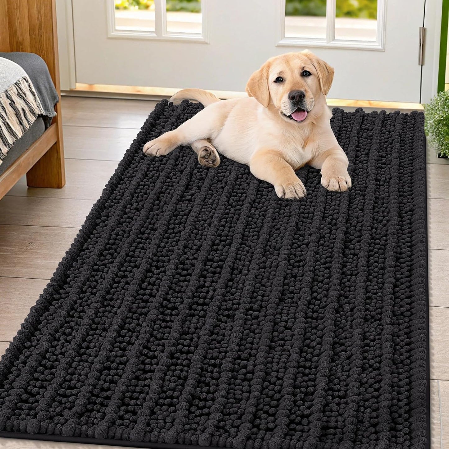 Smiry Dog Door Mat for Muddy Paws 30x20, Extra Soft Absorbent Chenille Doormat, Trap Moisture and Dirt, Non-Slip Machine Washable Front Door Mat for Indoor Entrance Inside Floor, Grey