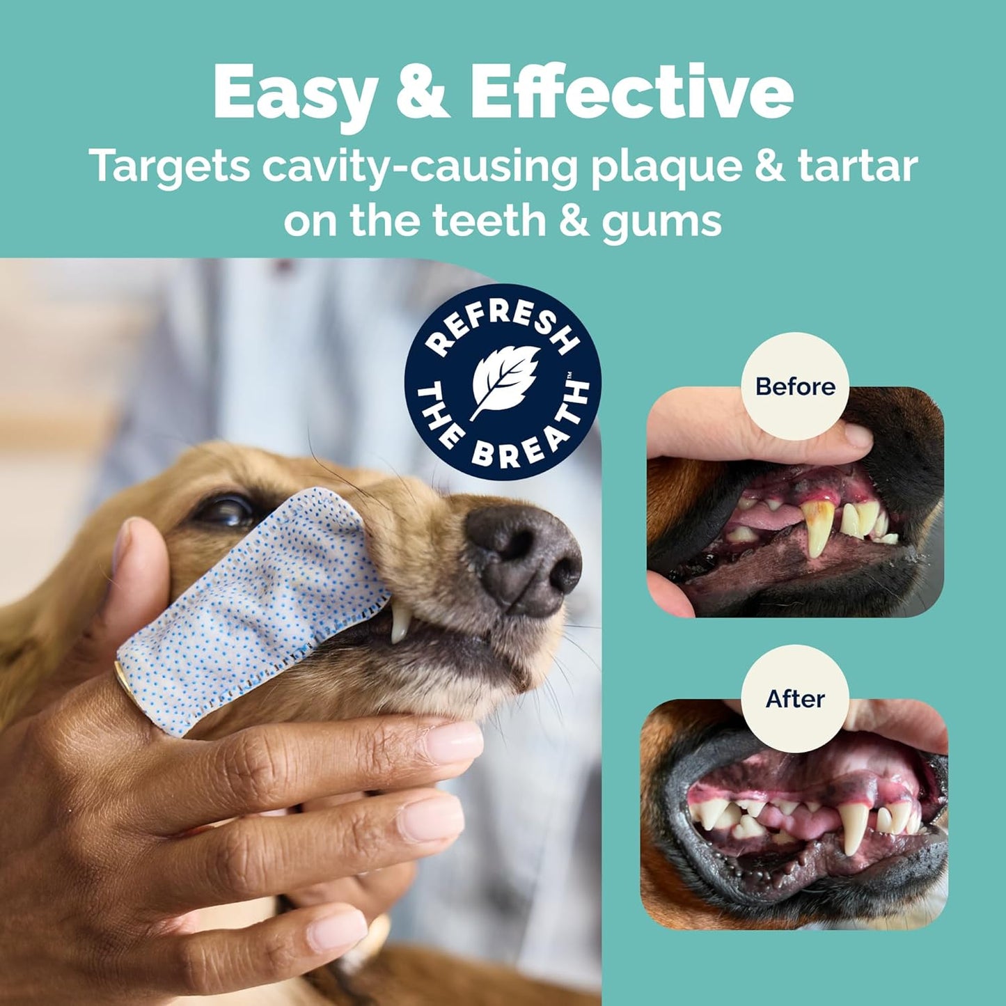 Vetnique Dentabliss Cat & Dog Teeth Cleaning Dental Wipes, Dog Toothbrush Alternative Finger Mitt Pet Wipes, Tartar & Breath Freshener, Vet Formulated Pet Dental Care, 50ct (Peppermint Flavored)