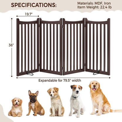 Yaheetech 36" H Extra Tall Freestanding Pet Gate 4-Panel Wooden Dog Fence with 2 Support Feet Folding Dog Gate for Indoor, Stairs, Doorways, Halls, Kitchen Wooden Pet Barrier White, 79.5" L x 36" H