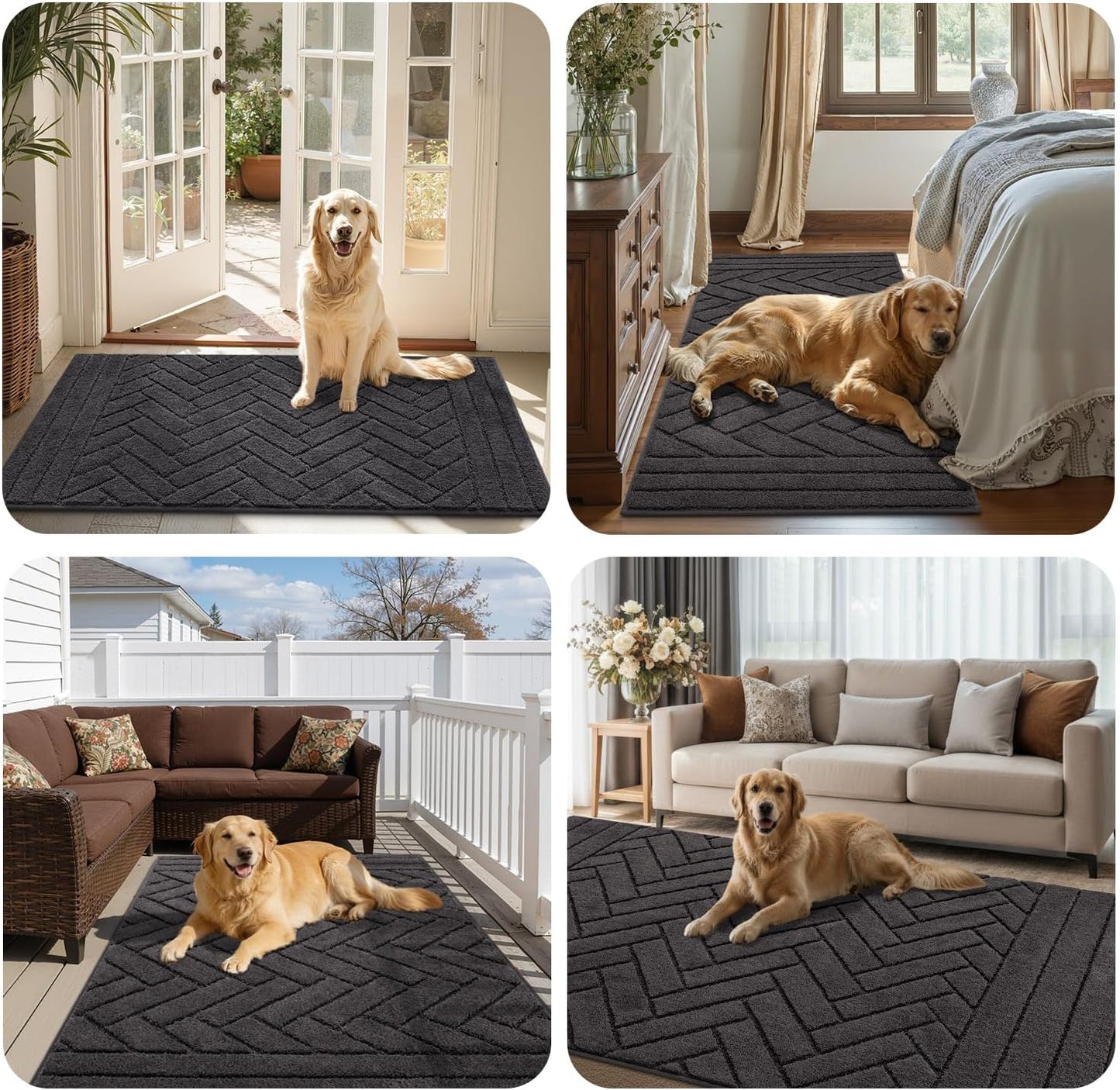 Tindbea Dog Mat for Mud Paws,Absorbs Moisture Dirt Non-Slip Washable Mud Mat for Dogs,Soft Rubber Backing Front Inside Pet Rug for Entryway, Dog Paws, Patio(20"x48",Charcoal)