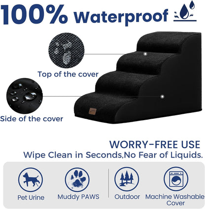 GoGoBunny Ramp Dog Stairs for Couch Sofa and Chair 15.7" H, 3-Step Pet Steps for Small Dogs and Cats, Non-Slip Waterproof Fabric Cover, Stable and Balanced Indoor Step, Pets Friendly, Grey