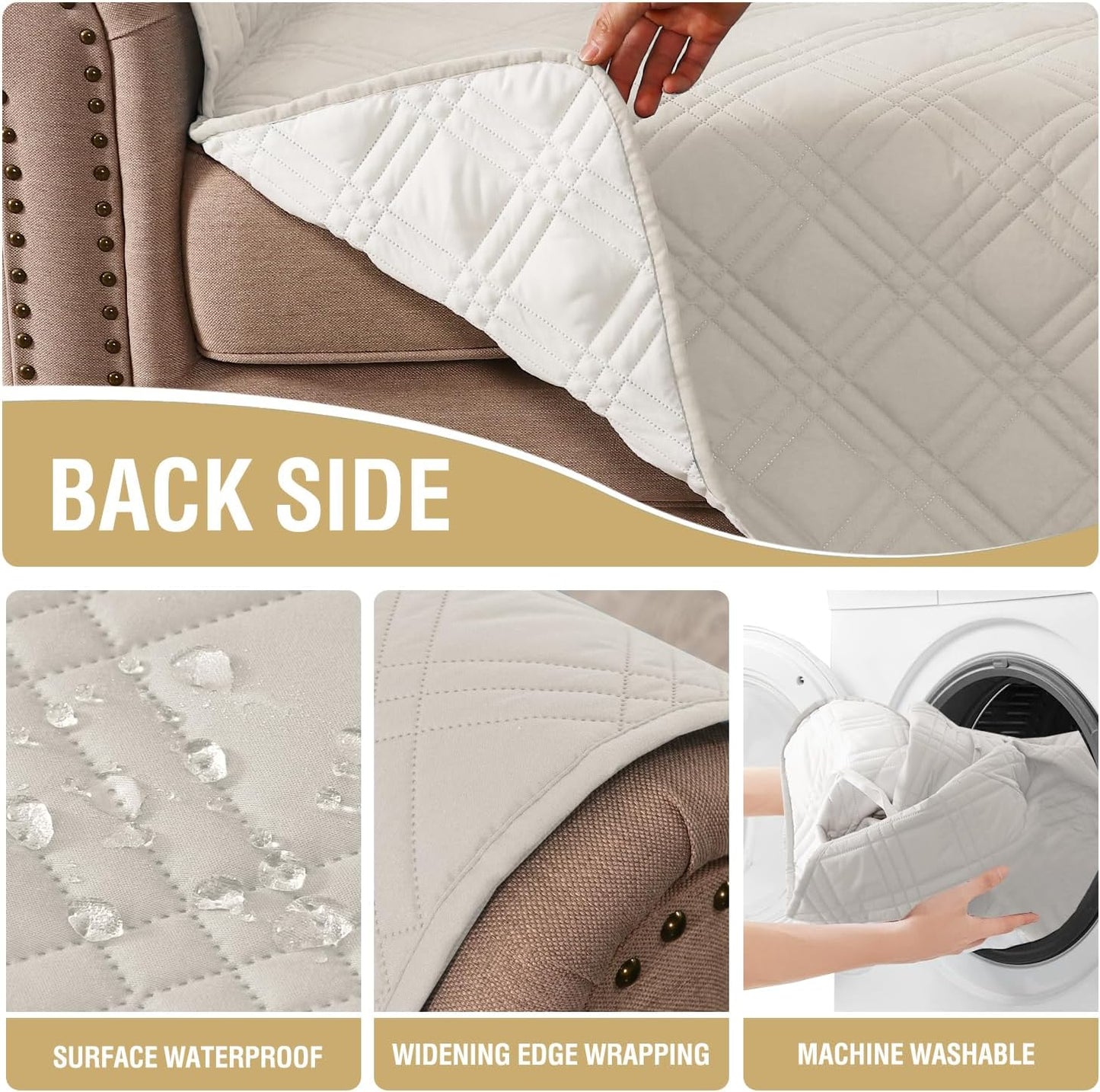 H.VERSAILTEX 100% Waterproof Slipcovers for Couches and Sofas Modern Pet Couch Cover Thick Soft Furniture Protector with Elastic Straps(Sofa, Lily Pad/Beige)