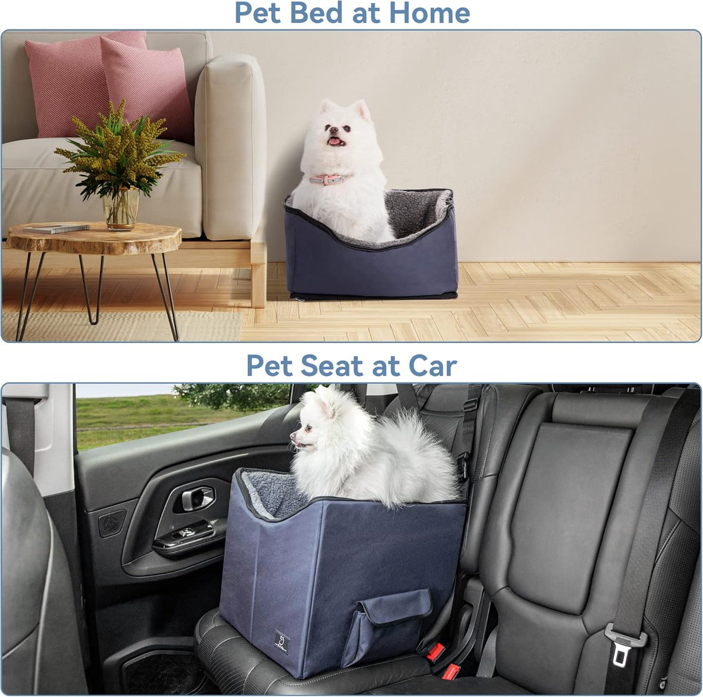 A 4 Pet Dog Car Seats for Small Dogs Under 25lbs – Safety Travel Booster Seat with Patent Buckles, Adjustable Leash – Reduces Anxiety & Road Trips – Frame Support for Cars, SUV, Pickup