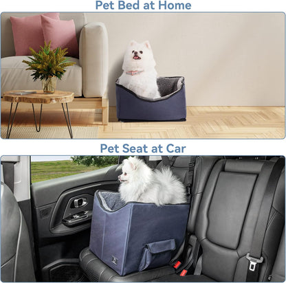 A 4 Pet Dog Car Seats for Small Dogs Under 25lbs – Safety Travel Booster Seat with Patent Buckles, Adjustable Leash – Reduces Anxiety & Road Trips – Frame Support for Cars, SUV, Pickup