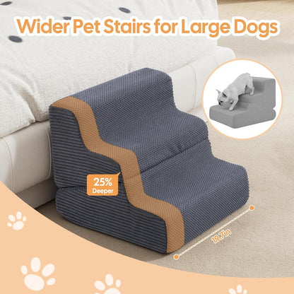 Dog Ramp for Bed, 23" H Dog Stairs for High Bed, 2 in 1 Pet Steps for Small Dogs, 5-Step Foldable Transformable Large Cats Ramp to Get on Couch, Non-Slip Balanced, Grey