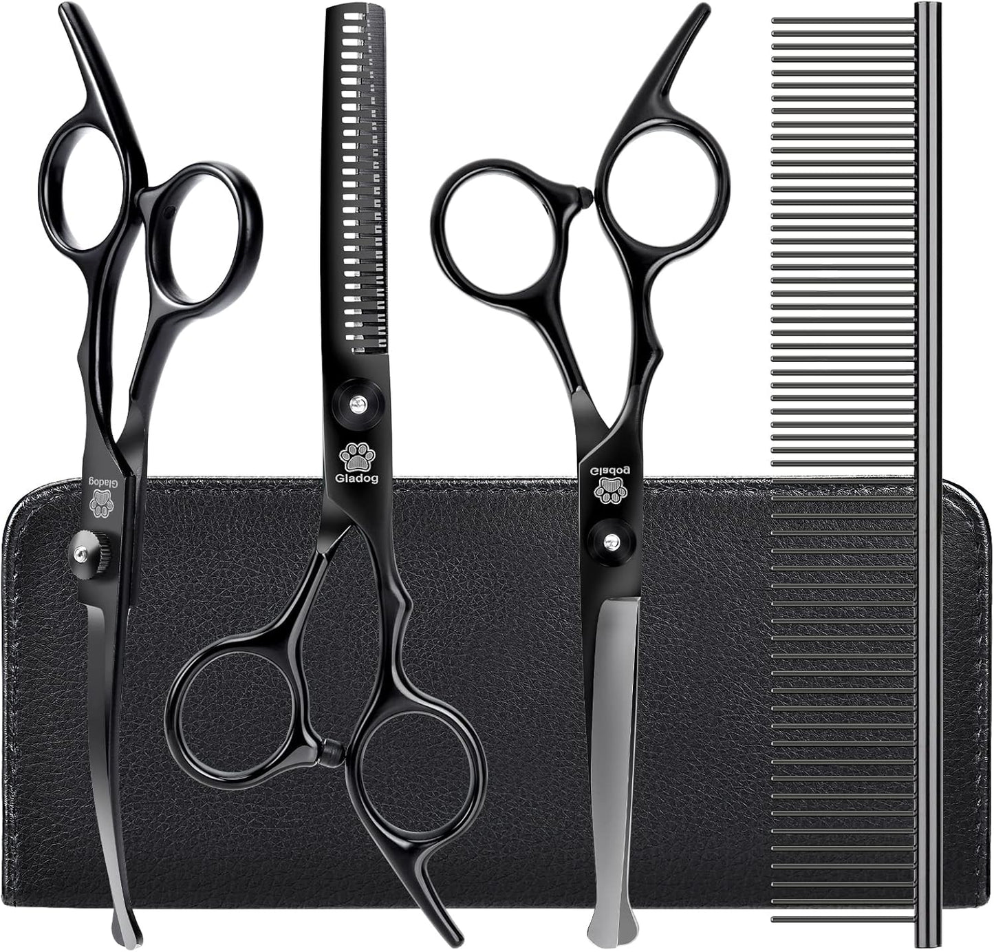 GLADOG Professional 5 in 1 Dog Grooming Scissors Set with Safety Round Tips, Sharp and Heavy-duty Pet Grooming Shears for Cats