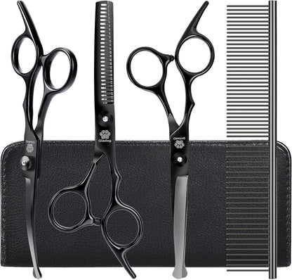 GLADOG Professional 5 in 1 Dog Grooming Scissors Set with Safety Round Tips, Sharp and Heavy-duty Pet Grooming Shears for Cats
