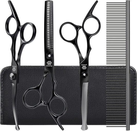GLADOG Professional 5 in 1 Dog Grooming Scissors Set with Safety Round Tips, Sharp and Heavy-duty Pet Grooming Shears for Cats
