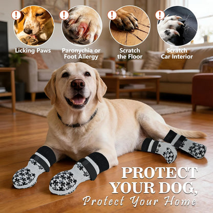 Dog Grippy Socks for Senior Dog - Double Side Dogs Booties to Prevent Licking, Boots & Paw Protectors for Hardwood Floors, No Twist Non Slip Socks for Small Medium Large Dogs, Black, L