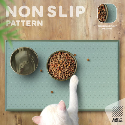 Dog Food Mat - Raised Edges Dogs Mat for Food and Water Prevent Spill, Waterproof Cat Food Mats Protect Floors, Easy Clean Dog Bowl Mats for Food and Water, Silicone Pet Feeding Placemats