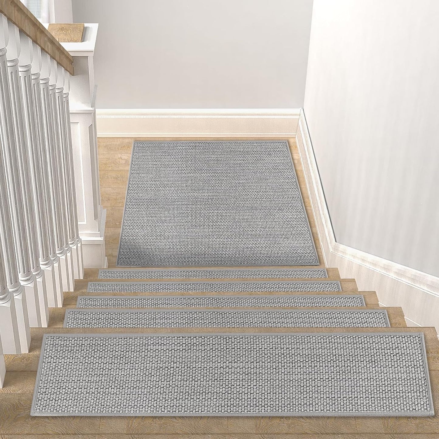 FlowaFoli Stair Treads for Wooden Steps Indoor,8" X 30" (15 in Pack) Stair Treads Non Slip, Machine Washable for Kids Elders and Pets,Beige
