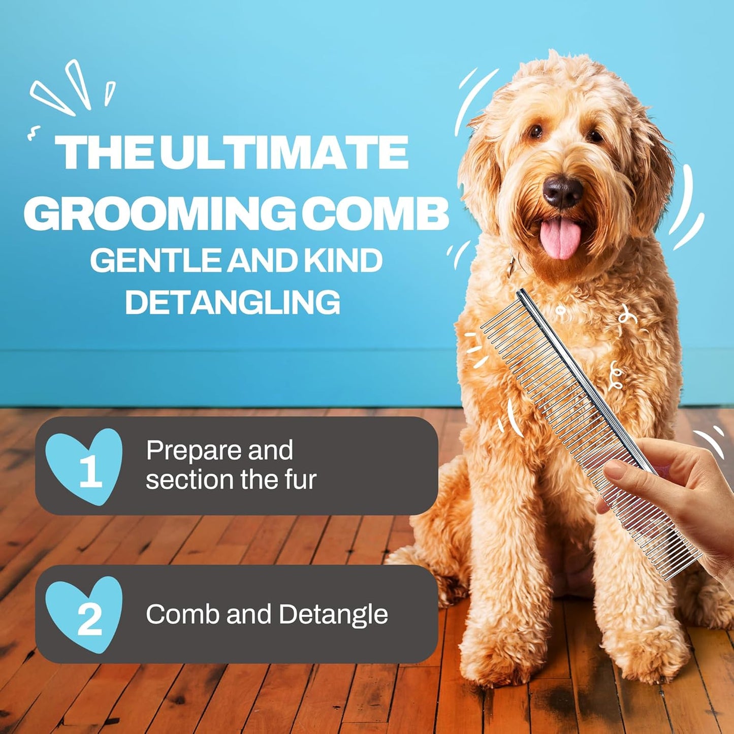 Grooming Kit, Slicker Dog Brush and Finishing Comb Set, Detangler & Dematting Grooming Tools for Dogs, Extra Long Pin Slicker & Metal Comb for Goldendoodle, Cockapoo, Cavapoo, Poodle