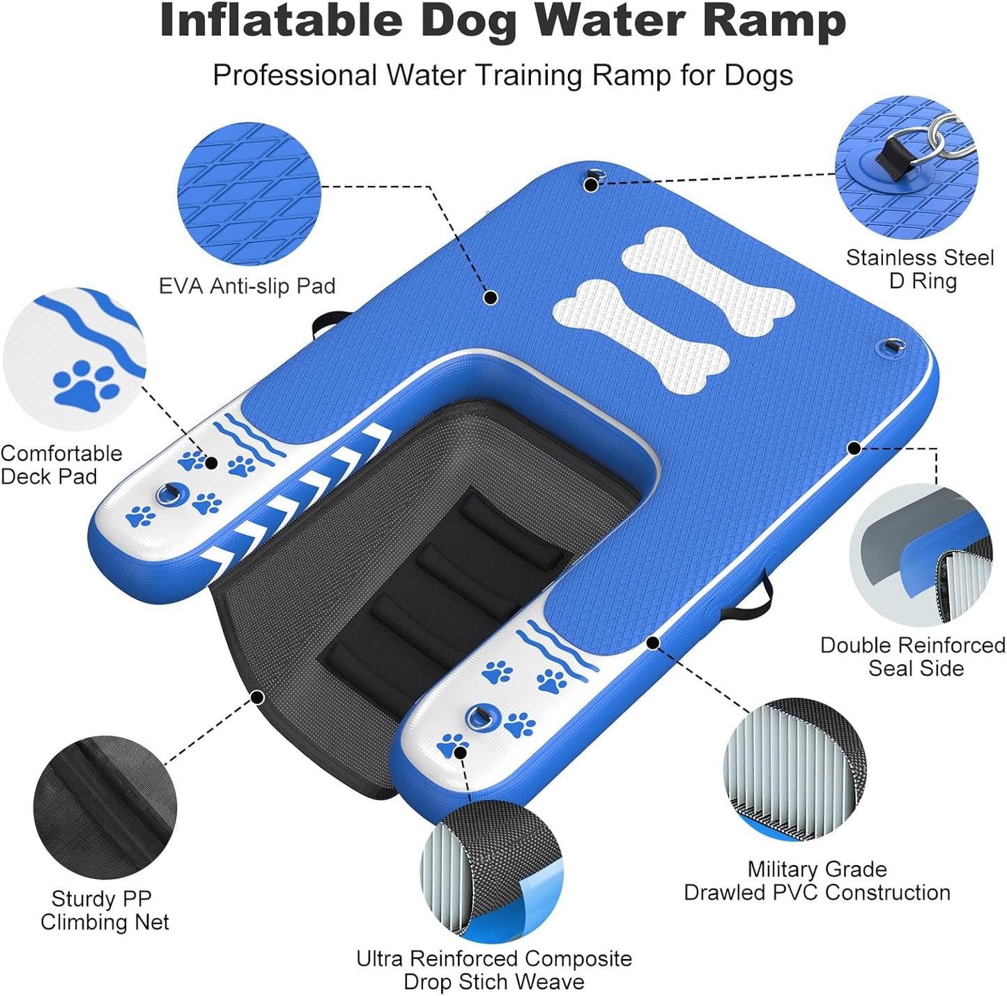 Inflatable Dog Boat Ramp for Dogs Up to 240 lbs, Inflatable Dock Floating Platform with Anti-Slip EVA Foam Safe & Easy Water Access, Dog Ramp for Boat, Pools, Lakes, Boats, Docks, Green