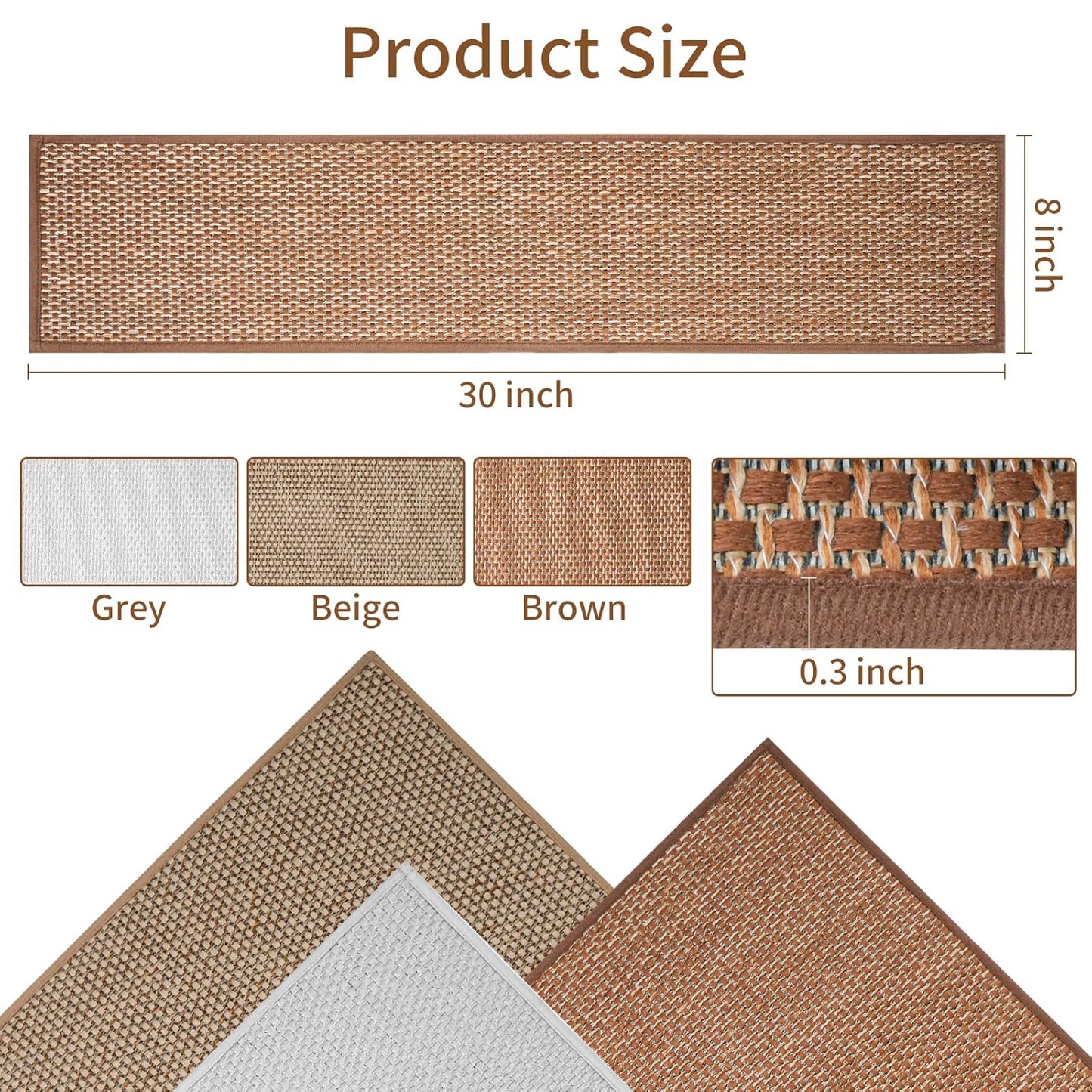Carpet Stairs Runner for Wood Stairs, 8"x 30",Reusable Washable Self-Stick Stair Treads, for Indoor Steps, Non Slip for Kids Elders and Pets Stair Mats Residue Free, Grey 15-Pack