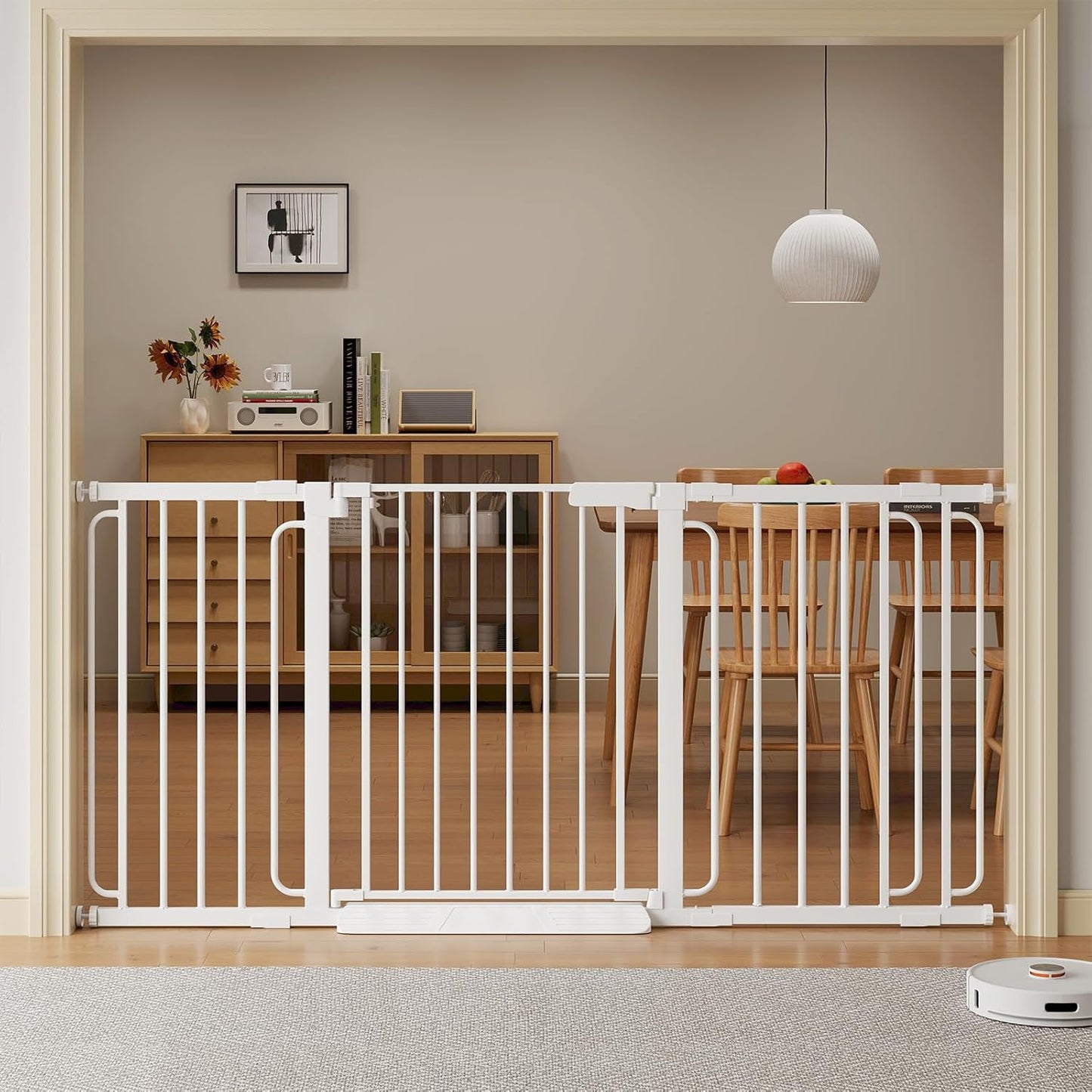 Extra Wide Baby Gate with Door 53.4-62 Inch Pressure Mounted, Auto Close Child Baby Gates for Doorways No Drill, Walk Through Dog Gate Indoor for The House, White